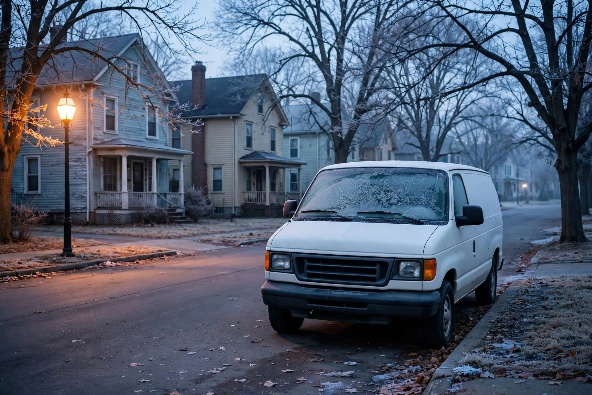 A Kleinhans & Sons service van parked on a residential street in Buffalo